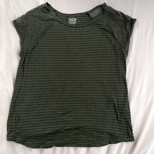 black lightly striped shirt